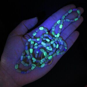 Uranium glass vintage hand knotted bead necklace